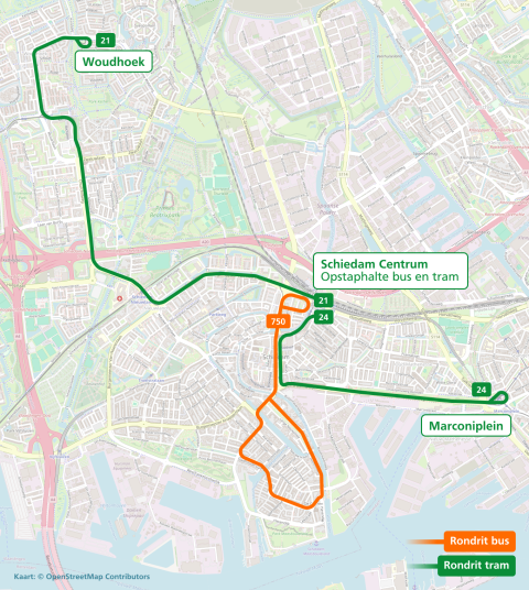 Routekaart Schiedam 750